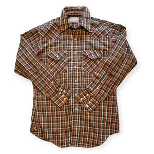 Vintage Wrangler Pearl Snap Western Shirt Sanforized Plaid 15 34 Small